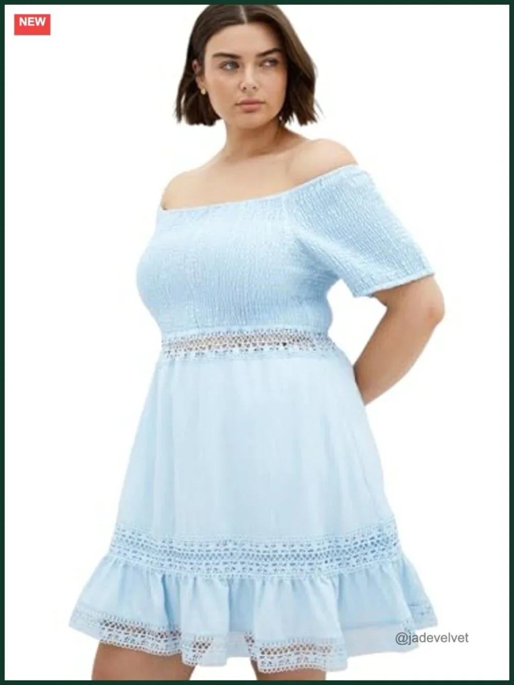 Plus Size A-Line Mini Dress with Shirred Bodice Ruffle Hem